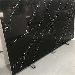 Polished Surface Black Calacatta Quartz Slab