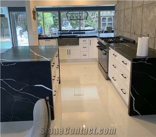 Nero Marquina Artificial Black Quartz Countertops