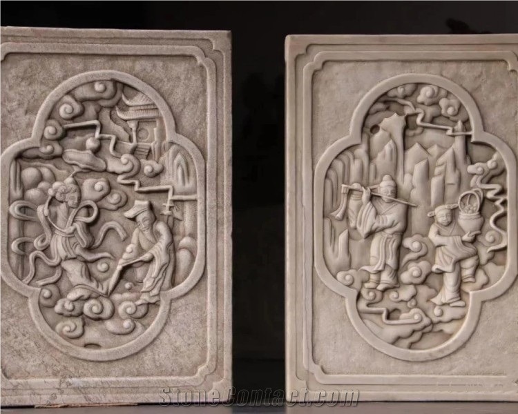 Hand Carved White Marble Relief Sculpture Stone Wall