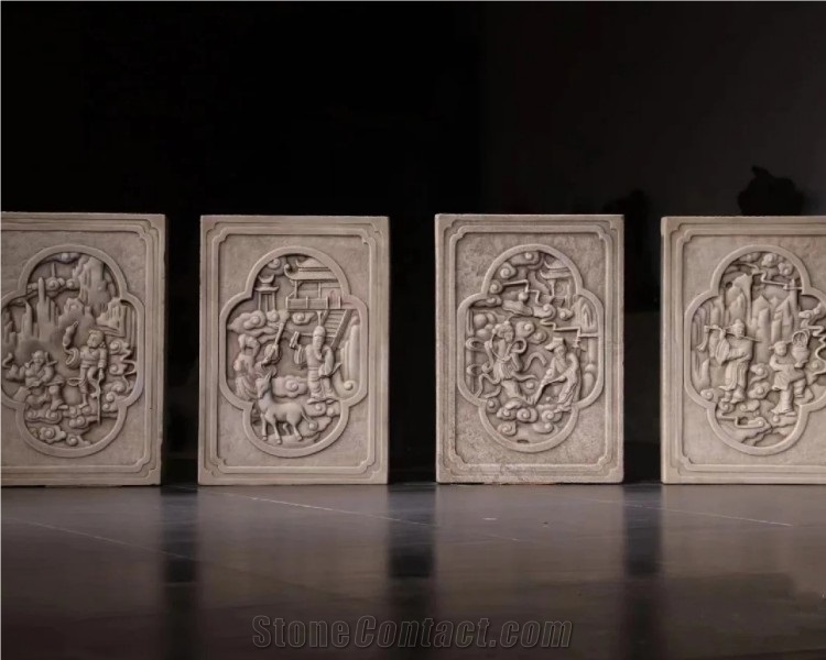 Hand Carved White Marble Relief Sculpture Stone Wall