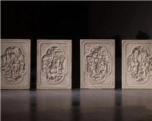 Hand Carved White Marble Relief Sculpture Stone Wall