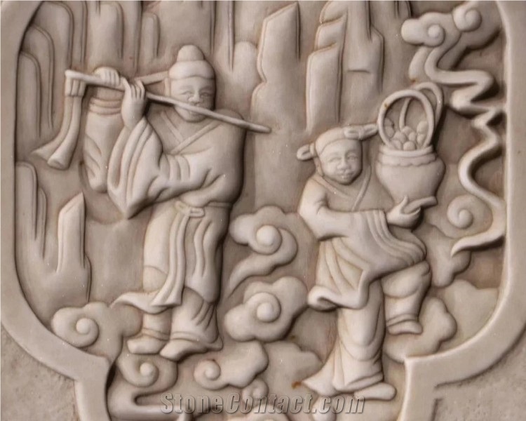 Hand Carved White Marble Relief Sculpture Stone Wall