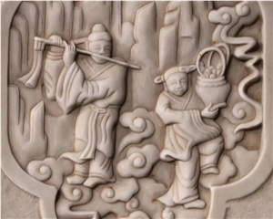 Hand Carved White Marble Relief Sculpture Stone Wall