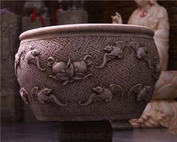 Hot Granite Natural Stone Flower Pot Large Stone Flower Pots