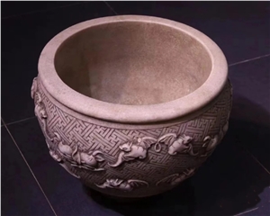 Hot Granite Natural Stone Flower Pot Large Stone Flower Pots