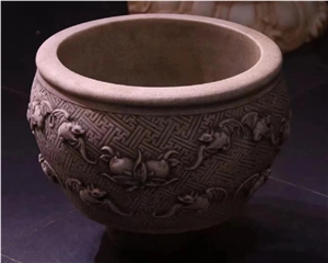 Hot Granite Natural Stone Flower Pot Large Stone Flower Pots