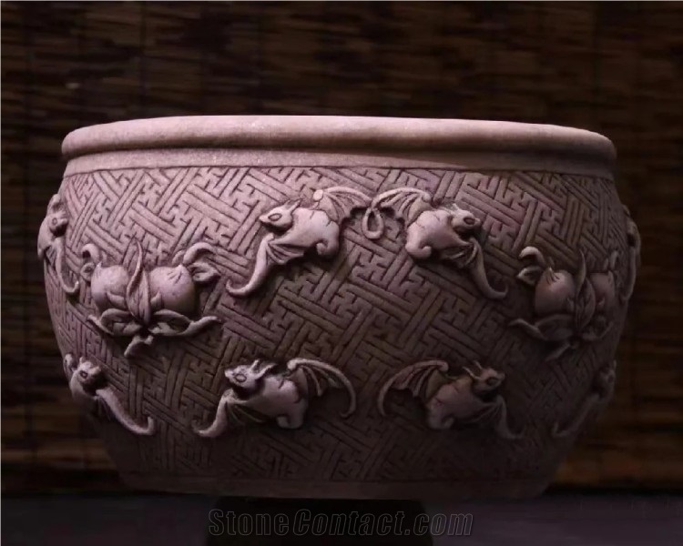 Hot Granite Natural Stone Flower Pot Large Stone Flower Pots