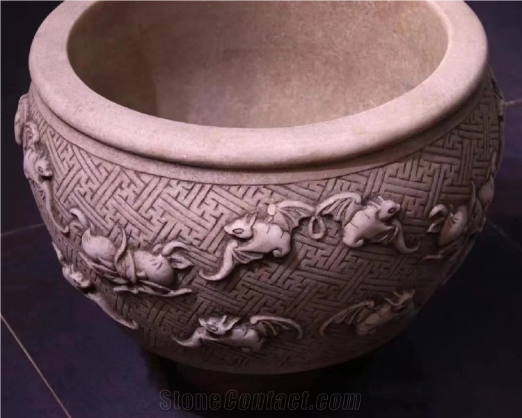 Hot Granite Natural Stone Flower Pot Large Stone Flower Pots