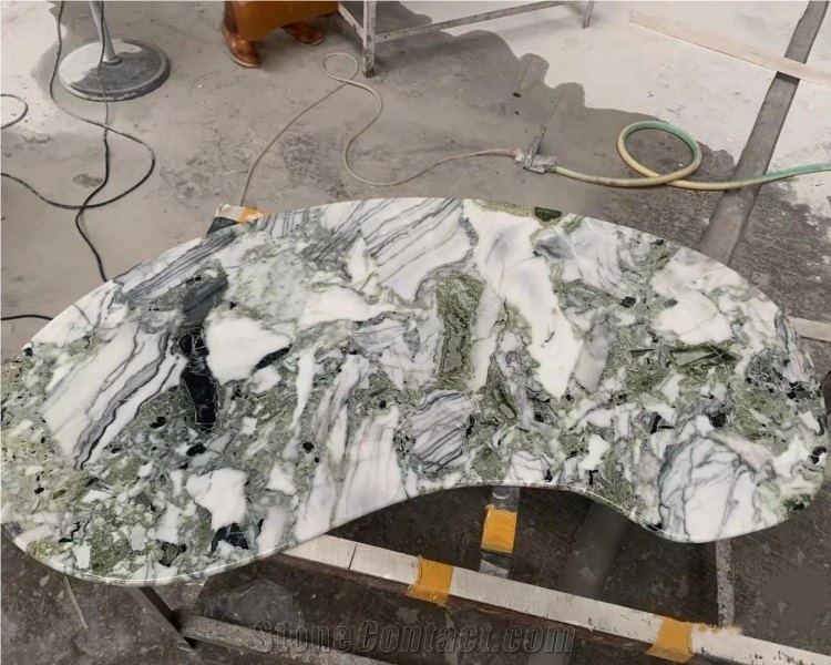 Natural Green Stone Dining Table Oval Marble Dining Table