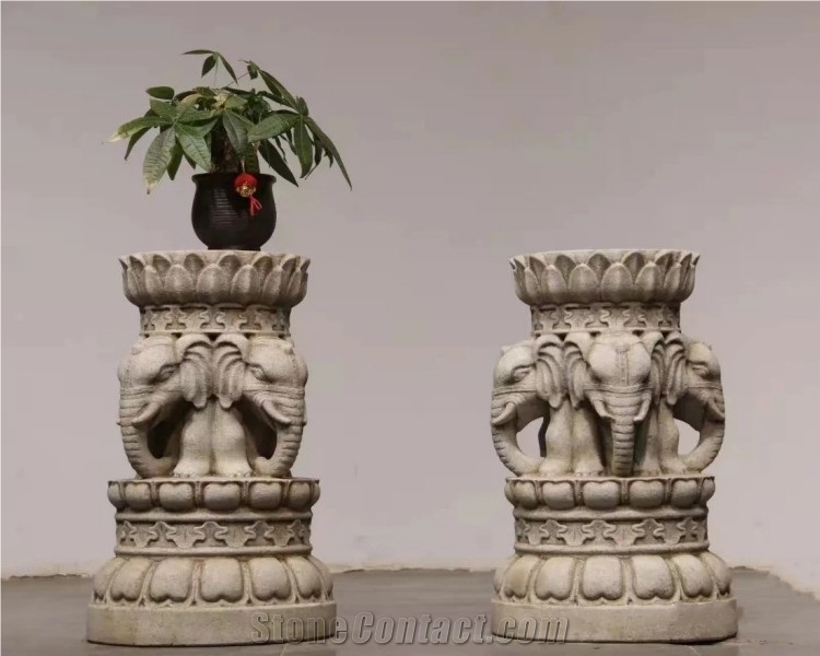 Natural Large Stone Flower Pots Stand, Side Table Stone Plinth