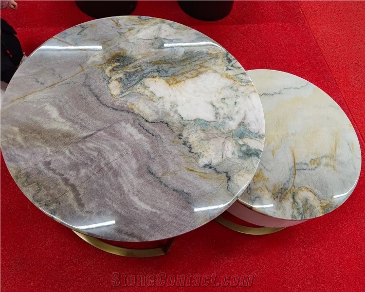 Natural Marble Coffee Table Top Round Stone Coffee Table Set