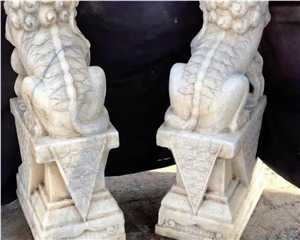Natural Stone Lion Statue White Marble Guardian Lions Sculpture