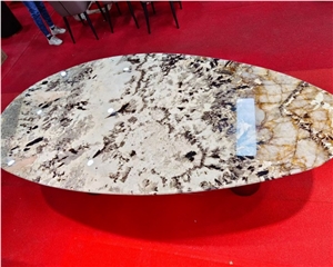 Natural White Stone Silver Fox Granite Coffee Table Top