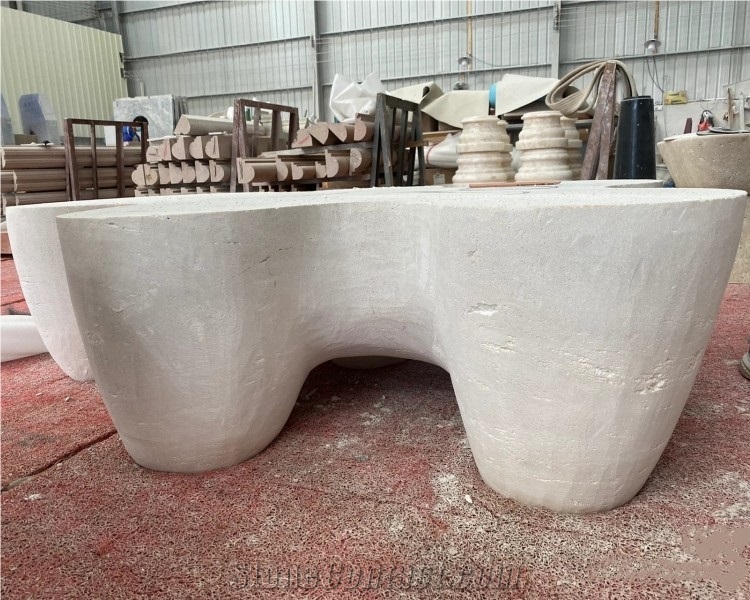 Natural White Travertine Stone Side Table Stone Coffee Table
