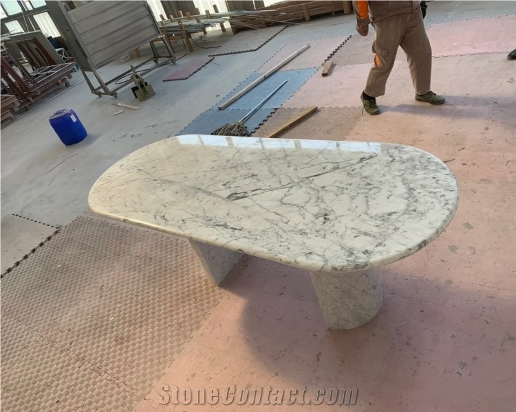 Popular Natural White Carrara Marble Stone Dining Table