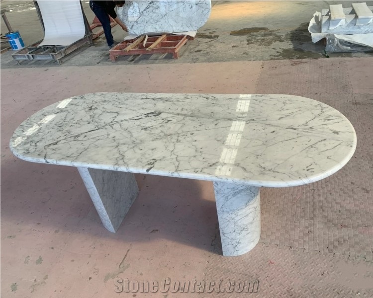 Popular Natural White Carrara Marble Stone Dining Table