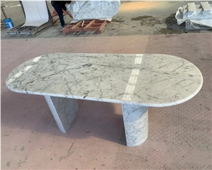 Popular Natural White Carrara Marble Stone Dining Table