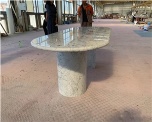 Popular Natural White Carrara Marble Stone Dining Table