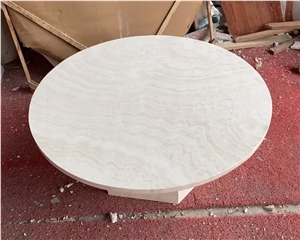 Round Natural Stone Dining Table Beige Travertine Coffee Table