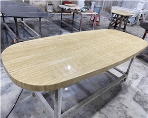 Round Natural Stone Dining Table Beige Travertine Coffee Table