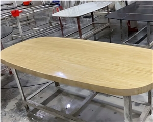 Round Natural Stone Dining Table Beige Travertine Coffee Table