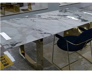 White Stone Rectangle Dining Room Marble Dining Table