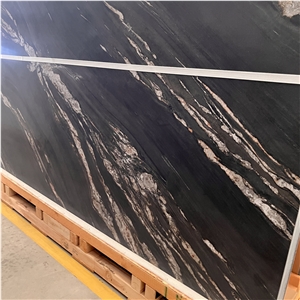 Polished Black Cosmic Black Sintered Stone Slab For Walling