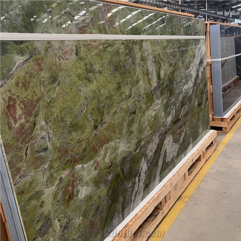 Polished Green Sintered Stone Slabs For Wall Flooring Tiles
