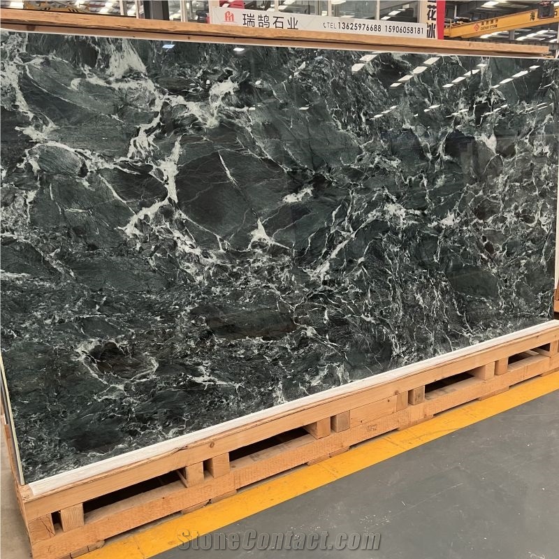 Prada Green Marble Look Sintered Stone Tiles Home Wall Decor