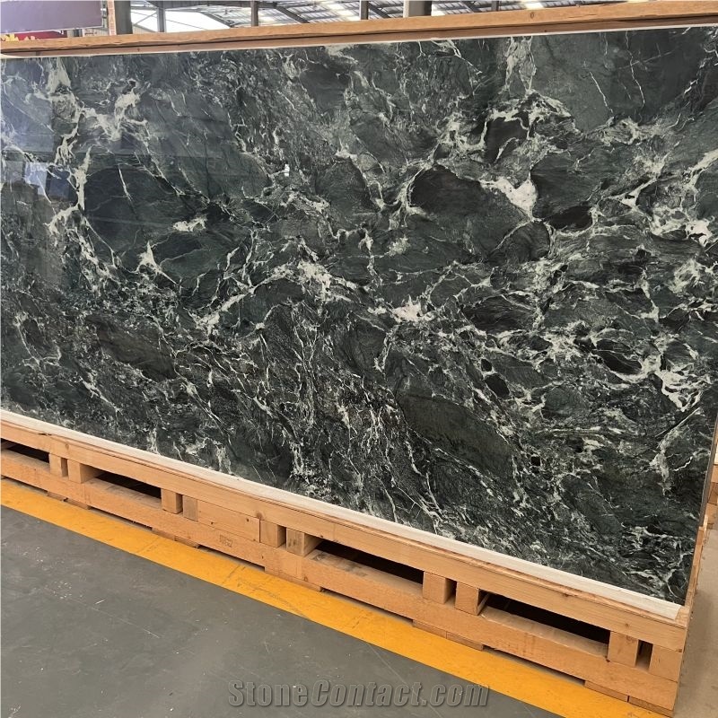 Prada Green Marble Look Sintered Stone Tiles Home Wall Decor