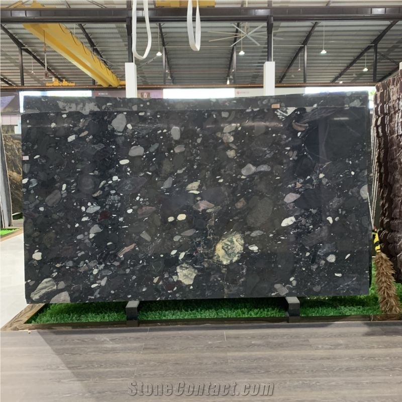 Black Mosaic Granite Slabs And Tiles For Bathroom Flooring