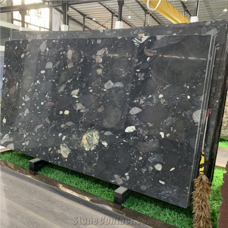 Black Mosaic Granite Slabs And Tiles For Bathroom Flooring