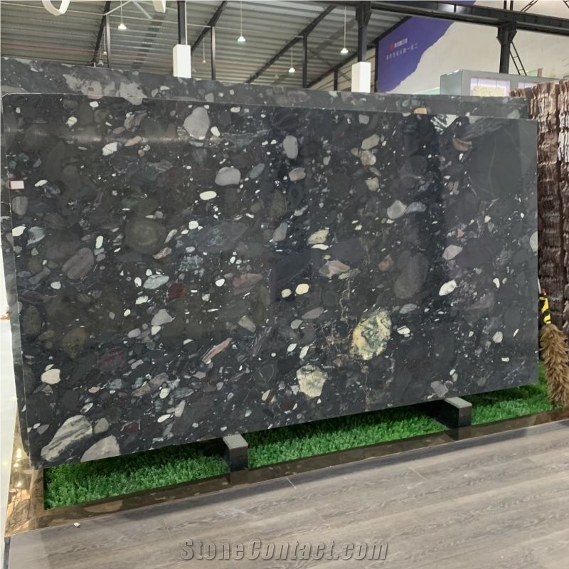 Black Mosaic Granite Slabs And Tiles For Bathroom Flooring