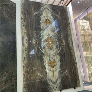 Bookmatch Purple East Quartzite Slab For Villa TV Wall Design