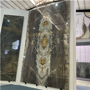 Bookmatch Purple East Quartzite Slab For Villa TV Wall Design