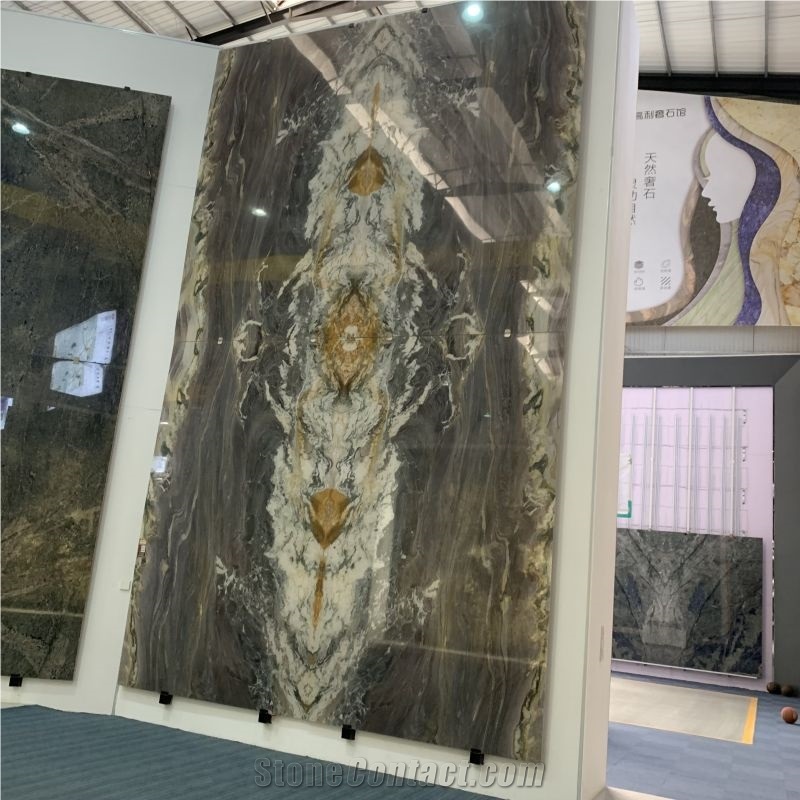 Bookmatch Purple East Quartzite Slab For Villa TV Wall Design