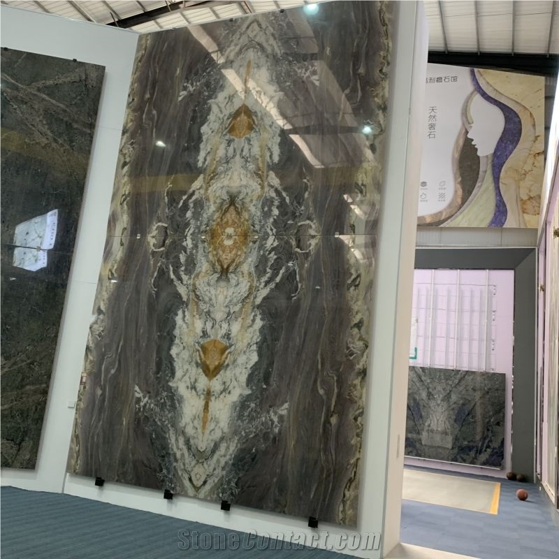 Bookmatch Purple East Quartzite Slab For Villa TV Wall Design