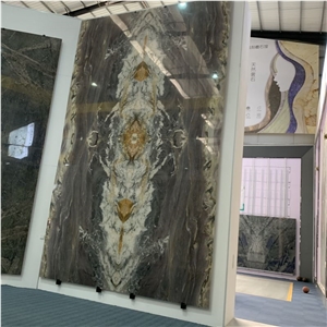 Bookmatch Purple East Quartzite Slab For Villa TV Wall Design