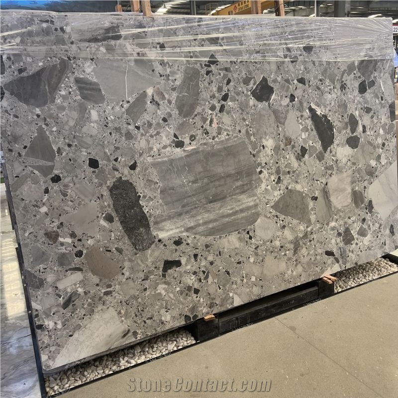 Ceppo Grigio Conglomerate Panda Grey Slabs For Sale