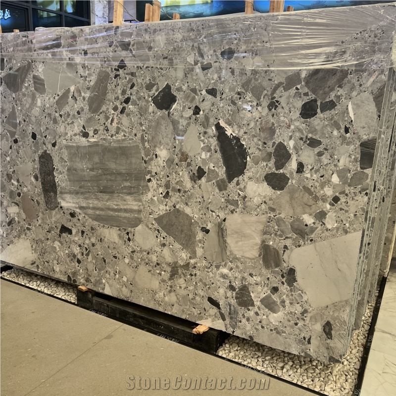 Ceppo Grigio Conglomerate Panda Grey Slabs For Sale
