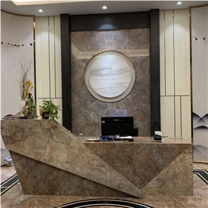 Custom Hotel Versailles Gold Marble Reception Desk Counter