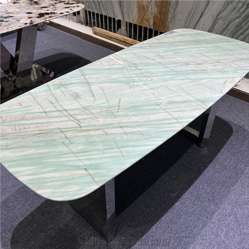 Custom Made Pampers Green Quartzite Natural Marble Table Top