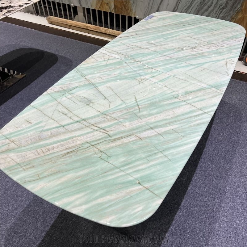 Custom Made Pampers Green Quartzite Natural Marble Table Top