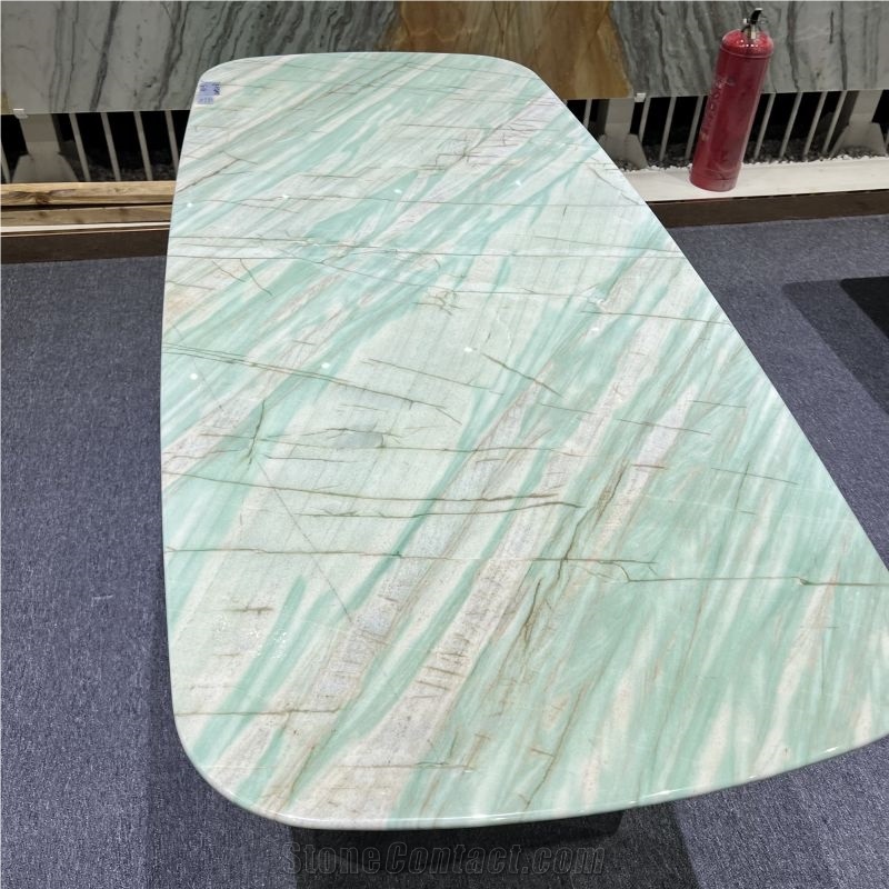 Custom Made Pampers Green Quartzite Natural Marble Table Top