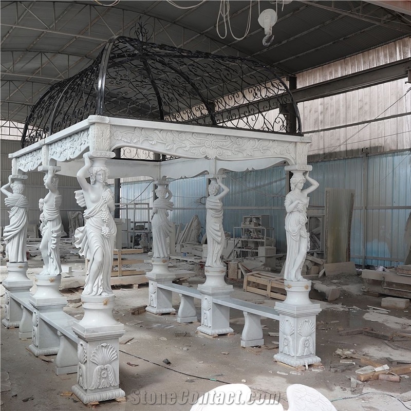 Customized Hand Carved Natural Stone Gazebo For Garden Decor