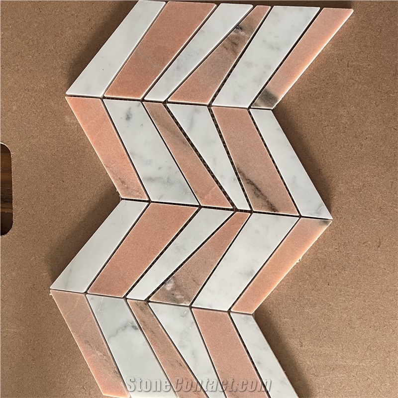 Customized Herringbone Marble Mosaic Tiles For Home Wall