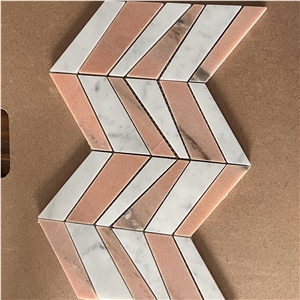 Customized Herringbone Marble Mosaic Tiles For Home Wall