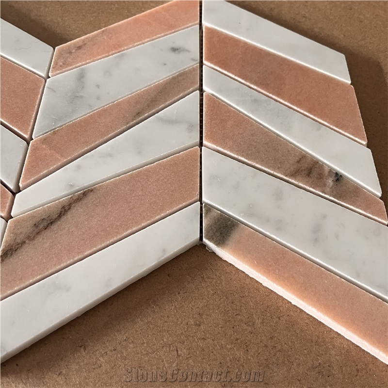 Customized Herringbone Marble Mosaic Tiles For Home Wall