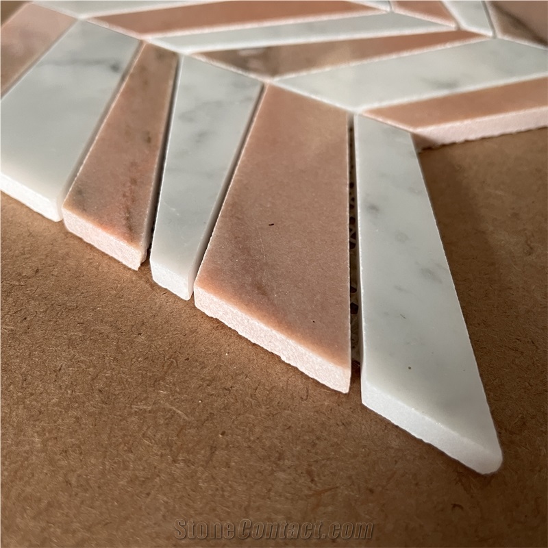 Customized Herringbone Marble Mosaic Tiles For Home Wall