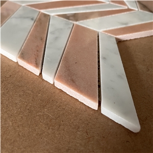 Customized Herringbone Marble Mosaic Tiles For Home Wall